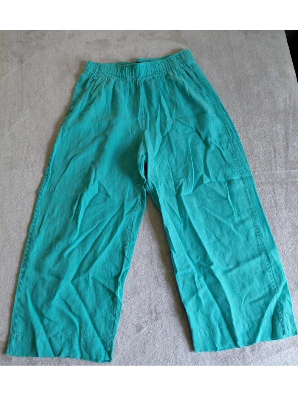 Tahari 100 % Linen Wide Leg Pants Womens Large Blue Coastal Pull On